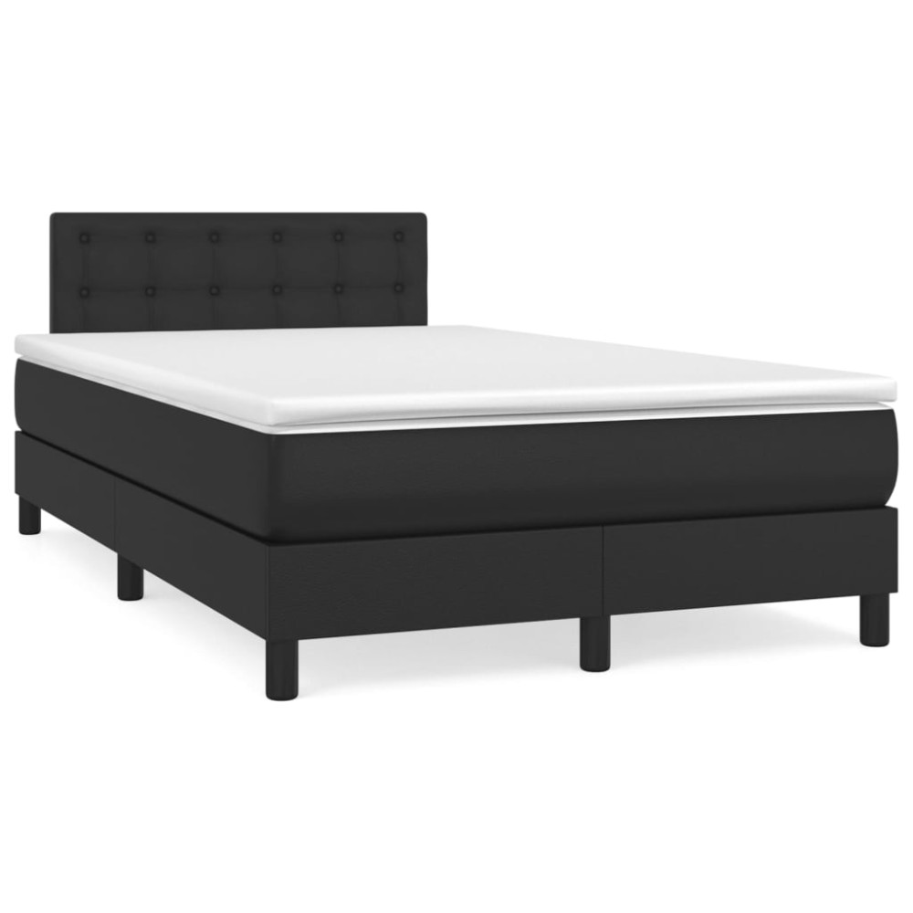 vidaXL Κρεβάτι Boxspring με Στρώμα Μαύρο 120 x 200 εκ. Συνθετικό Δέρμα