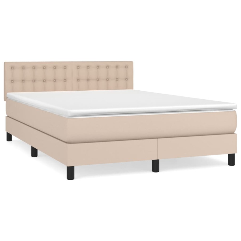 vidaXL Κρεβάτι Boxspring με Στρώμα Καπουτσίνο 140x190εκ.από Συνθ.Δέρμα