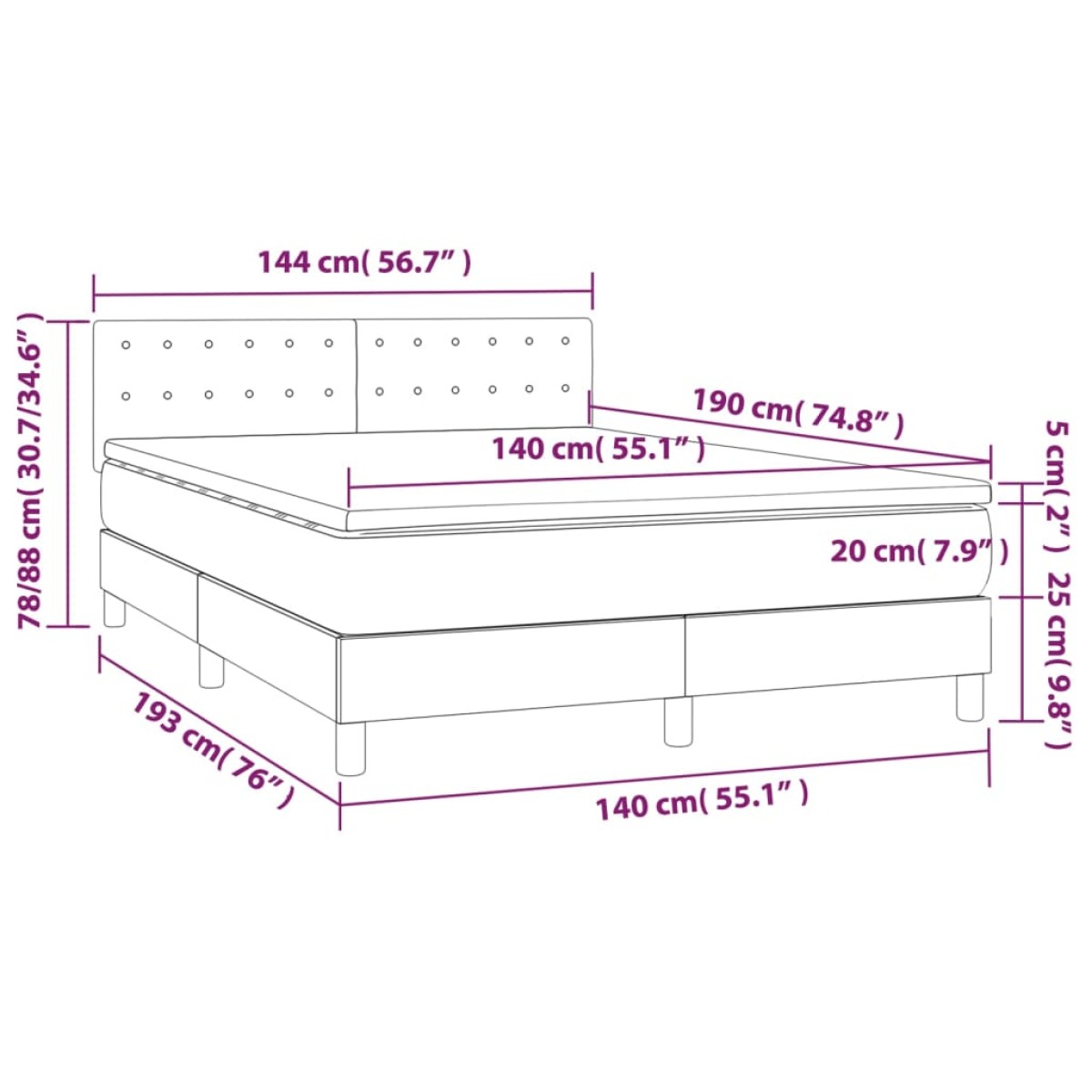 vidaXL Κρεβάτι Boxspring με Στρώμα Καπουτσίνο 140x190εκ.από Συνθ.Δέρμα