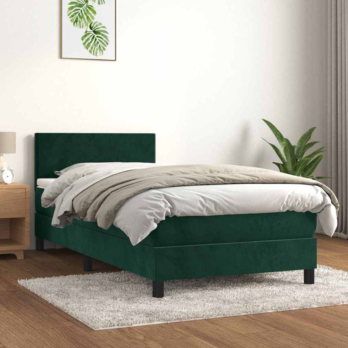 vidaXL Κρεβάτι Boxspring με Στρώμα Σκούρο Πράσινο 90x190 εκ. Βελούδινο