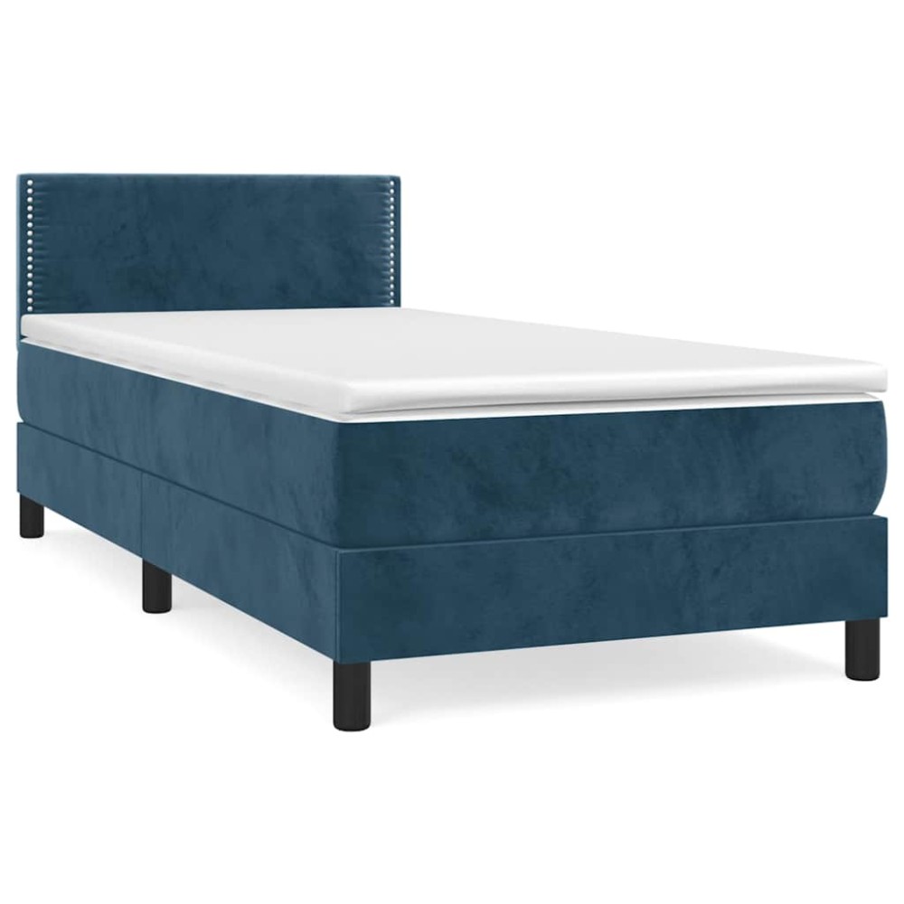 vidaXL Κρεβάτι Boxspring με Στρώμα Σκούρο Μπλε 100x200 εκ. Βελούδινο