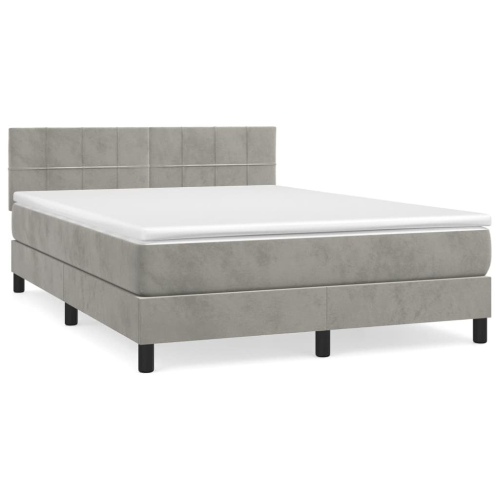 vidaXL Κρεβάτι Boxspring με Στρώμα Ανοιχτό Γκρι 140x190 εκ. Βελούδινο