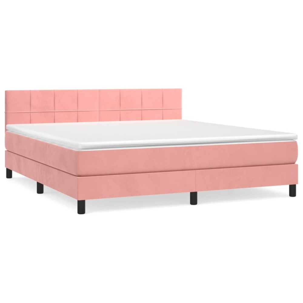 vidaXL Κρεβάτι Boxspring με Στρώμα Ροζ 180x200 εκ. Βελούδινο