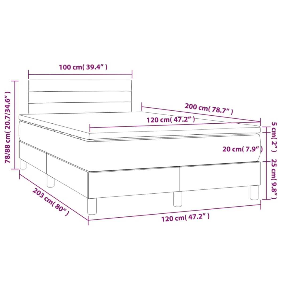 vidaXL Κρεβάτι Boxspring με Στρώμα Σκούρο Γκρι 120x200 εκ. Βελούδινο