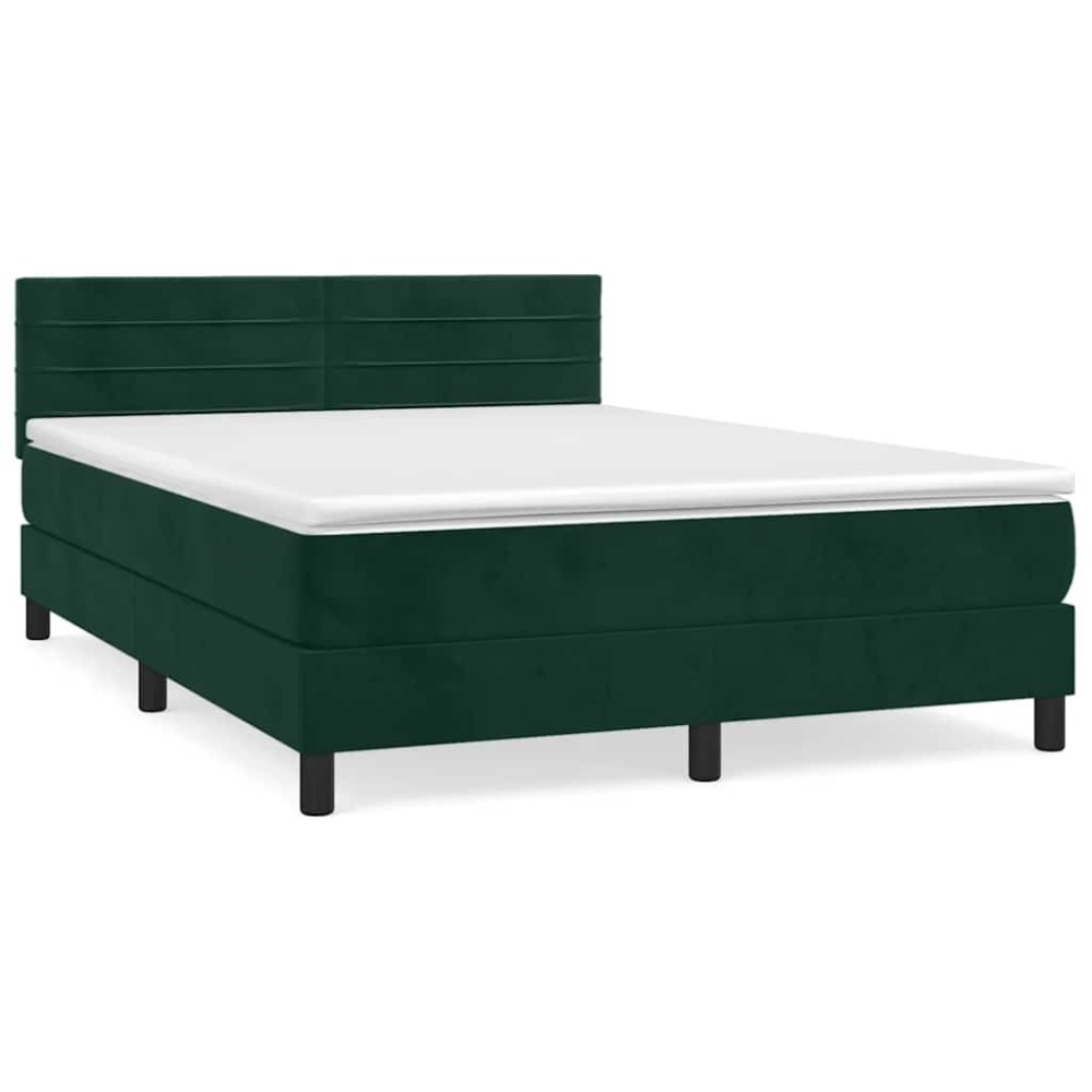 vidaXL Κρεβάτι Boxspring με Στρώμα Σκούρο Πράσινο 140x190εκ. Βελούδινο