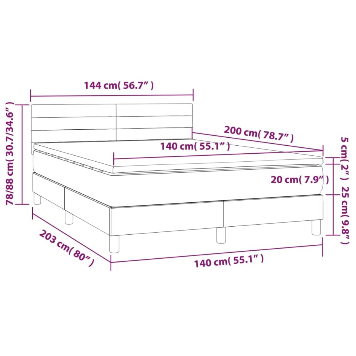 vidaXL Κρεβάτι Boxspring με Στρώμα Ροζ 140x200 εκ. Βελούδινο