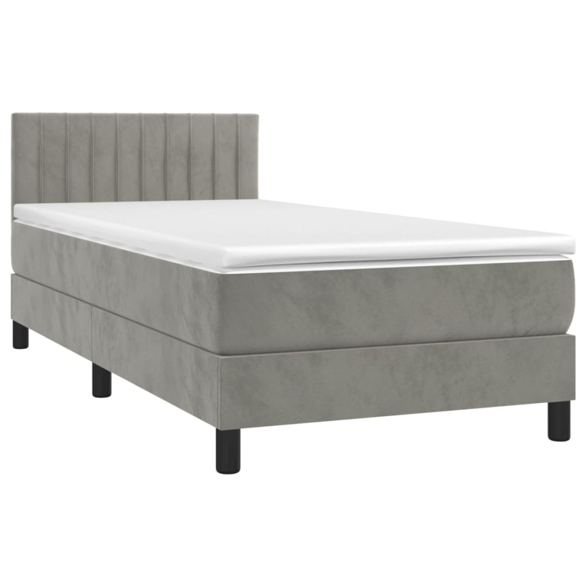 vidaXL Κρεβάτι Boxspring με Στρώμα Ανοιχτό Γκρι 90x190 εκ. Βελούδινο