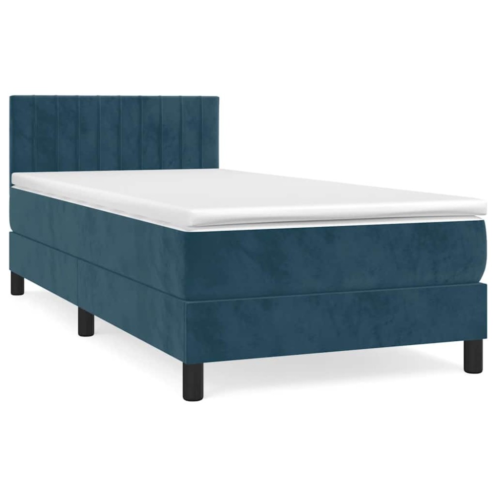 vidaXL Κρεβάτι Boxspring με Στρώμα Σκούρο Μπλε 90x190 εκ. Βελούδινο