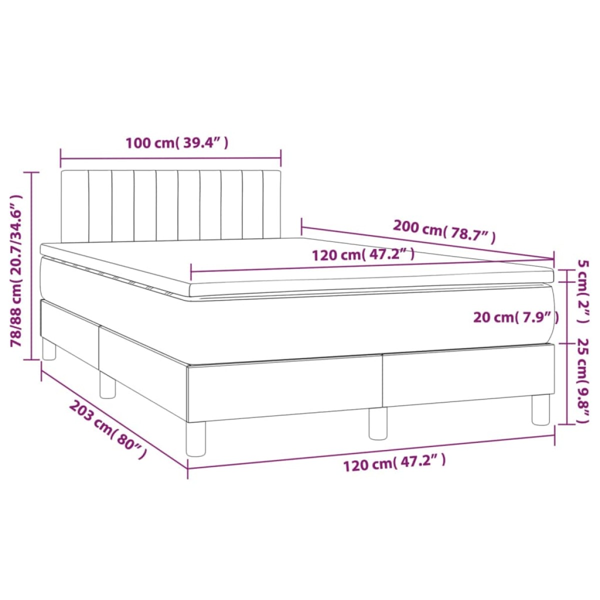 vidaXL Κρεβάτι Boxspring με Στρώμα Σκούρο Γκρι 120x200 εκ. Βελούδινο
