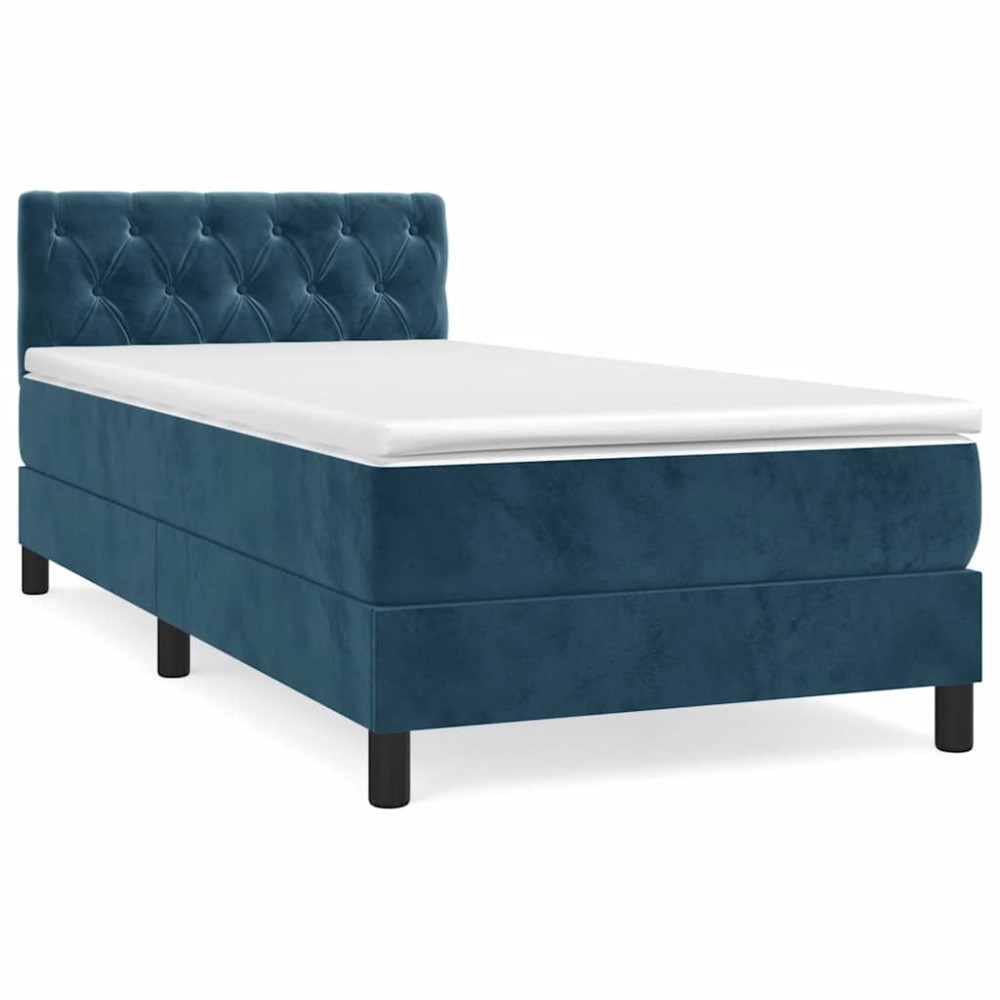 vidaXL Κρεβάτι Boxspring με Στρώμα Σκούρο Μπλε 80 x 200 εκ. Βελούδινο