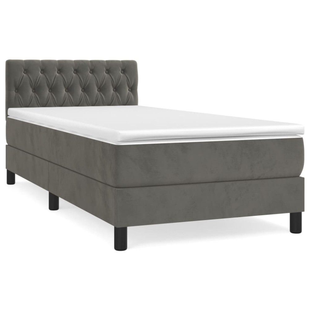 vidaXL Κρεβάτι Boxspring με Στρώμα Σκούρο Γκρι 90x200 εκ. Βελούδινο