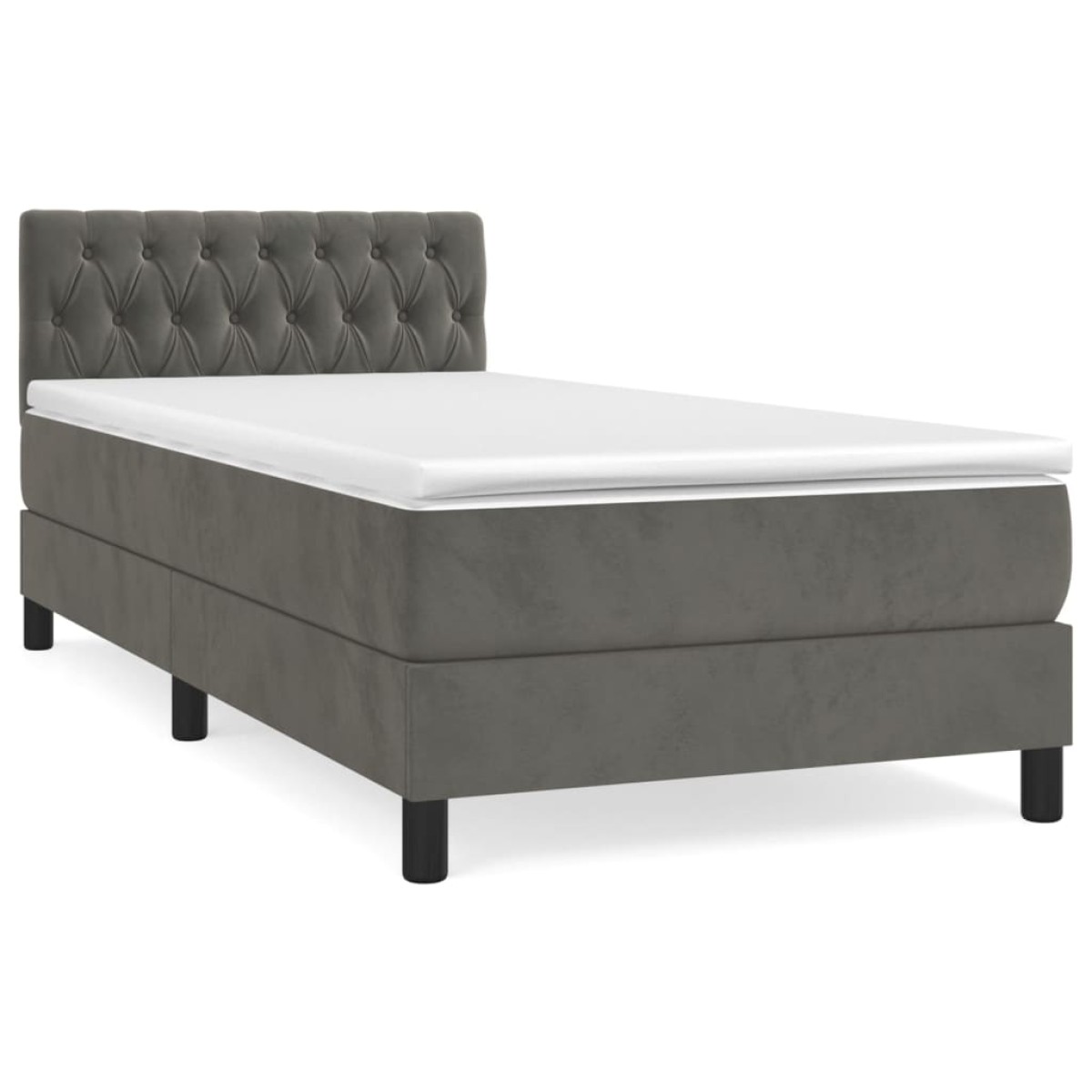 vidaXL Κρεβάτι Boxspring με Στρώμα Σκούρο Γκρι 90x200 εκ. Βελούδινο