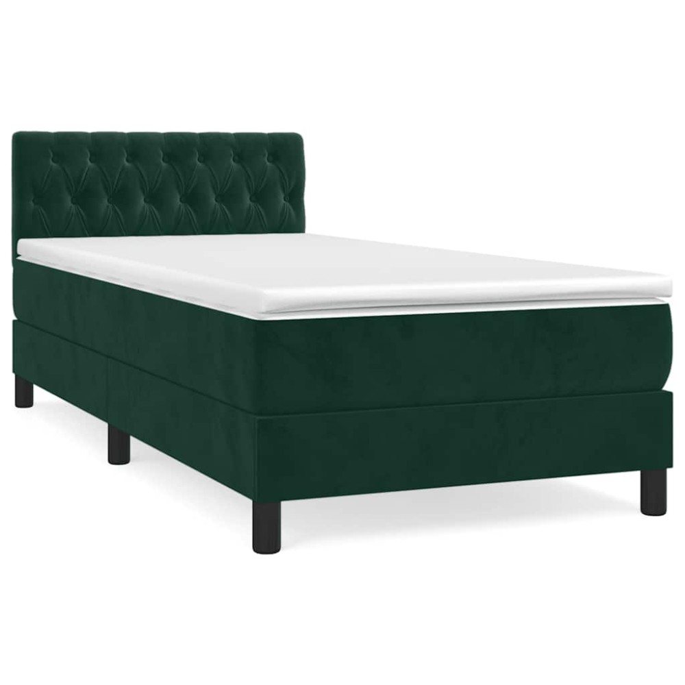 vidaXL Κρεβάτι Boxspring με Στρώμα Σκούρο Πράσινο 90x200 εκ. Βελούδινο