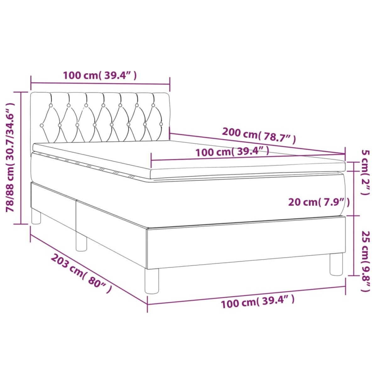 vidaXL Κρεβάτι Boxspring με Στρώμα Ροζ 100x200 εκ. Βελούδινο