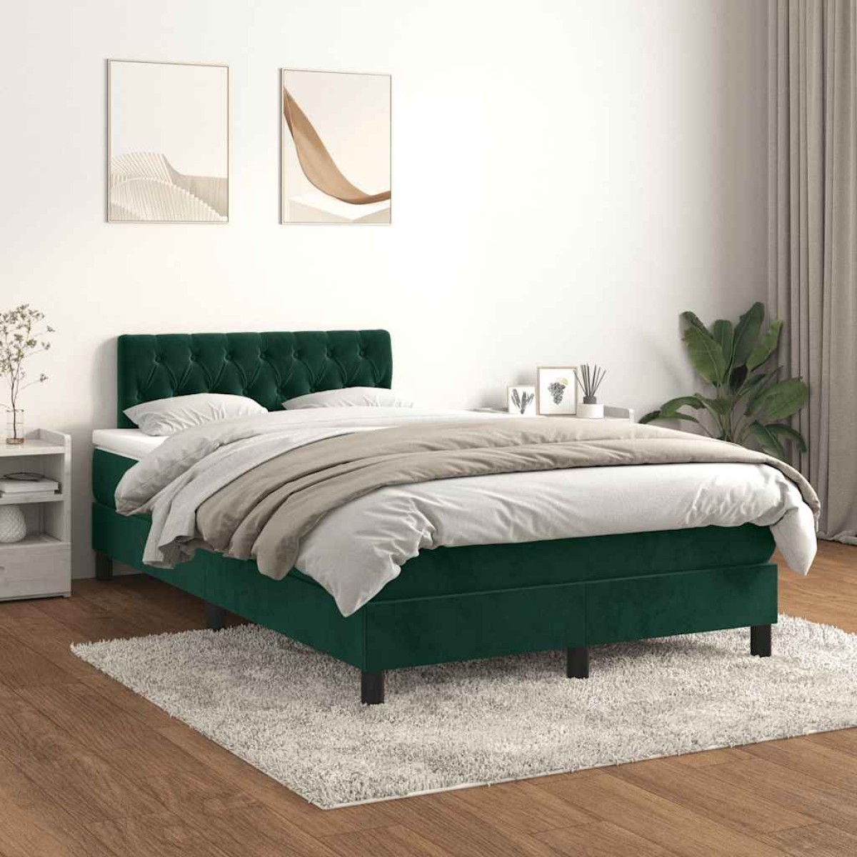 vidaXL Κρεβάτι Boxspring με Στρώμα Σκούρο Πράσινο 120x200εκ. Βελούδινο
