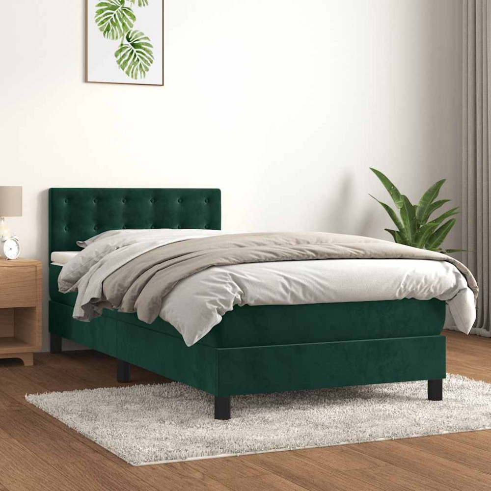 vidaXL Κρεβάτι Boxspring με Στρώμα Σκούρο Πράσινο 80x200 εκ. Βελούδινο