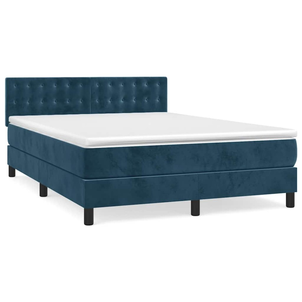 vidaXL Κρεβάτι Boxspring με Στρώμα Σκούρο Μπλε 140x190 εκ. Βελούδινο