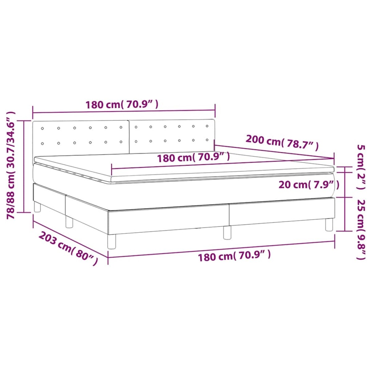 vidaXL Κρεβάτι Boxspring με Στρώμα Μαύρο 180x200 εκ. Βελούδινο