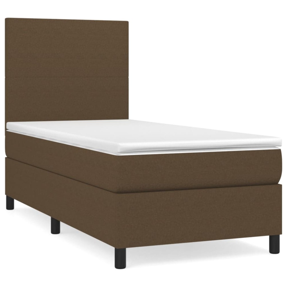 vidaXL Κρεβάτι Boxspring με Στρώμα Σκούρο Καφέ 100x200 εκ. Υφασμάτινο