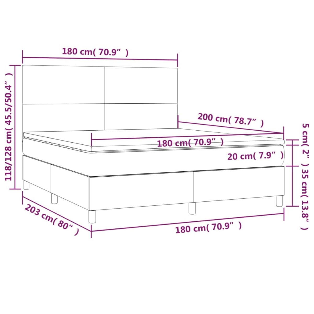 vidaXL Κρεβάτι Boxspring με Στρώμα Κρεμ 180x200 εκ. Υφασμάτινο