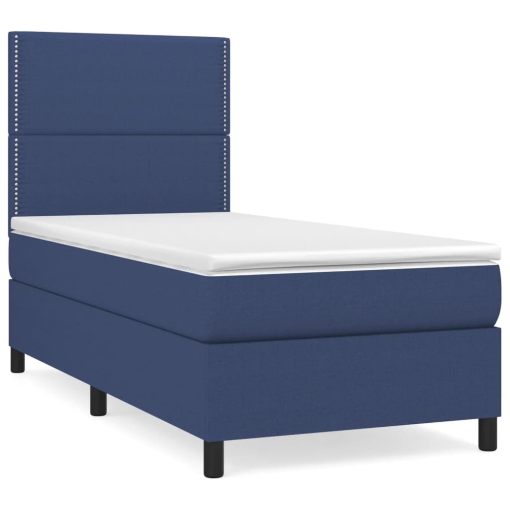 vidaXL Κρεβάτι Boxspring με Στρώμα Μπλε 90x200 εκ.Υφασμάτινο