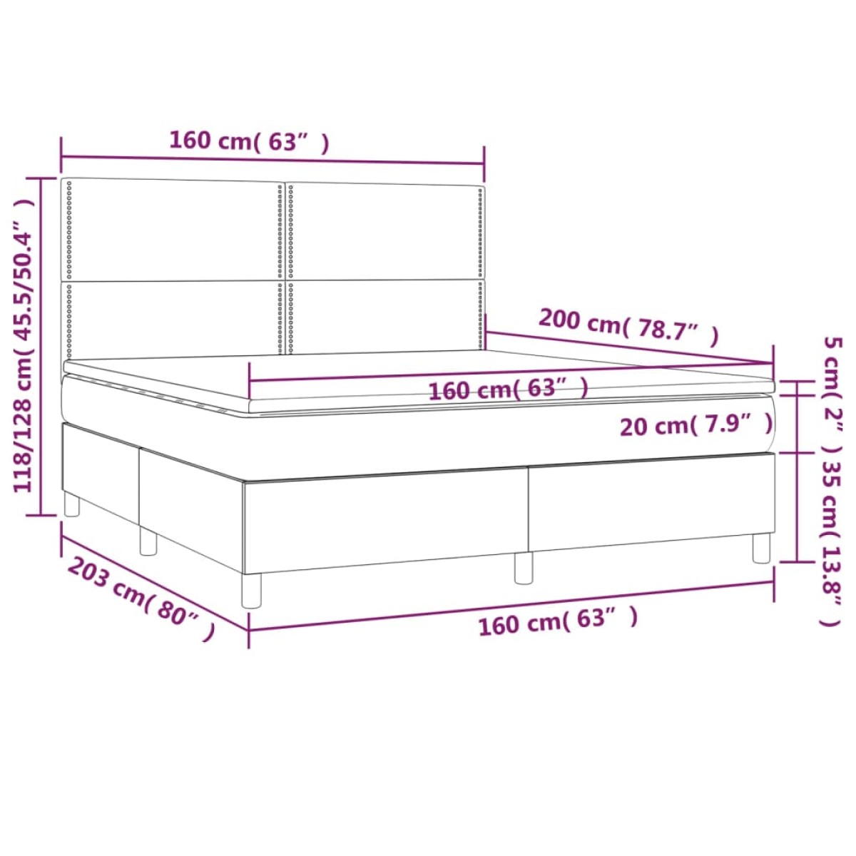 vidaXL Κρεβάτι Boxspring με Στρώμα Μαύρο 160x200 εκ. Υφασμάτινο