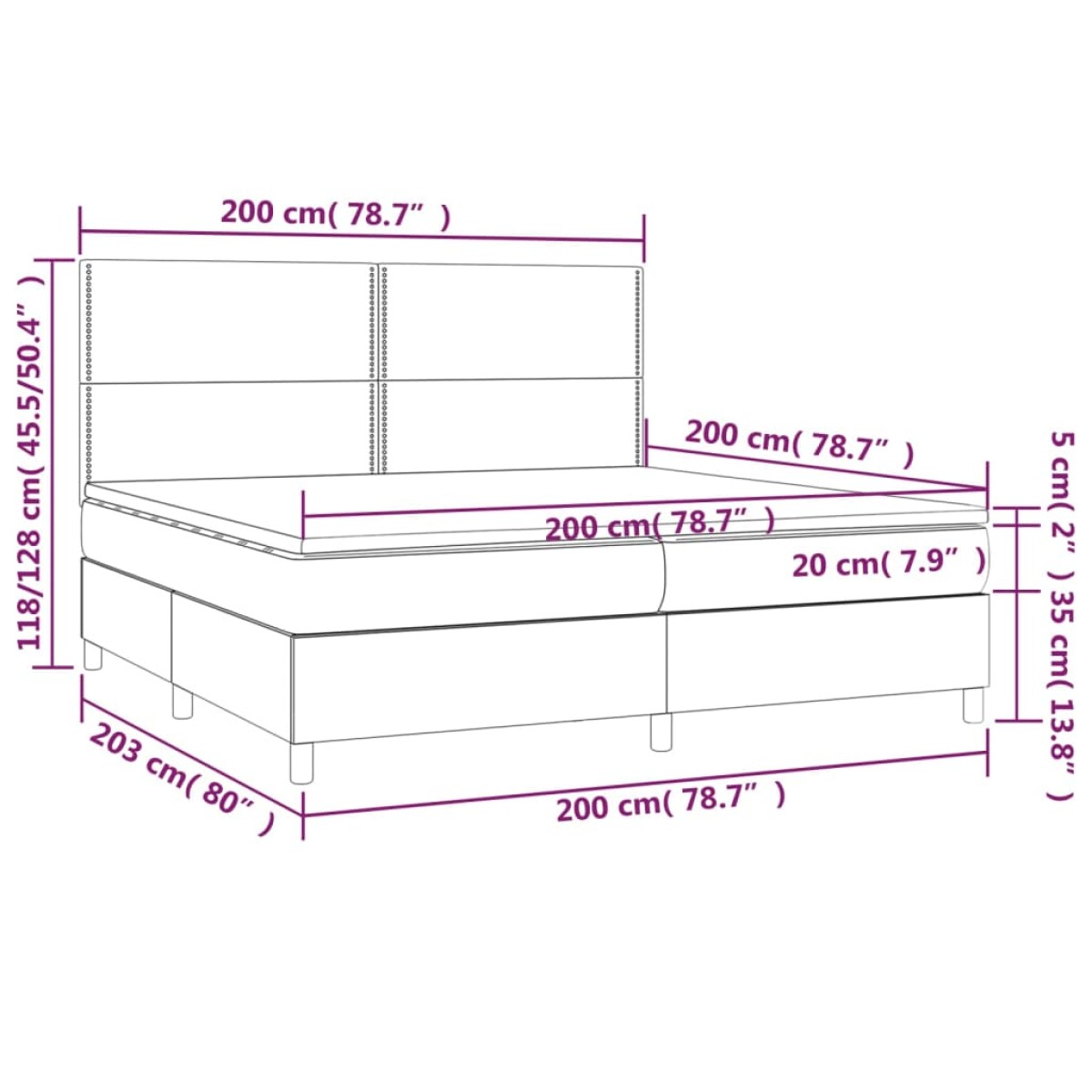 vidaXL Κρεβάτι Boxspring με Στρώμα Μπλε 200x200 εκ. Υφασμάτινο