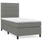 vidaXL Κρεβάτι Boxspring με Στρώμα Σκούρο Γκρι 90x190 εκ. Υφασμάτινο
