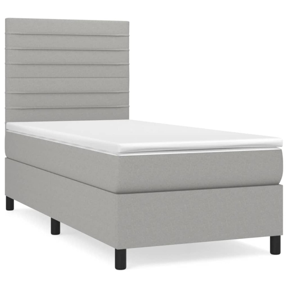 vidaXL Κρεβάτι Boxspring με Στρώμα Ανοιχτό Γκρι 90x200 εκ. Υφασμάτινο