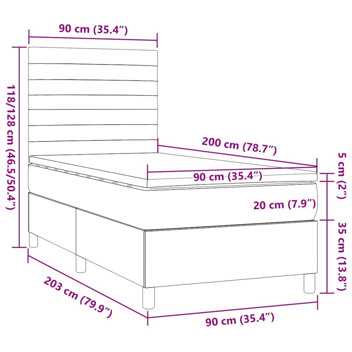 vidaXL Κρεβάτι Boxspring με Στρώμα Σκούρο Καφέ 90x200 εκ. Υφασμάτινο