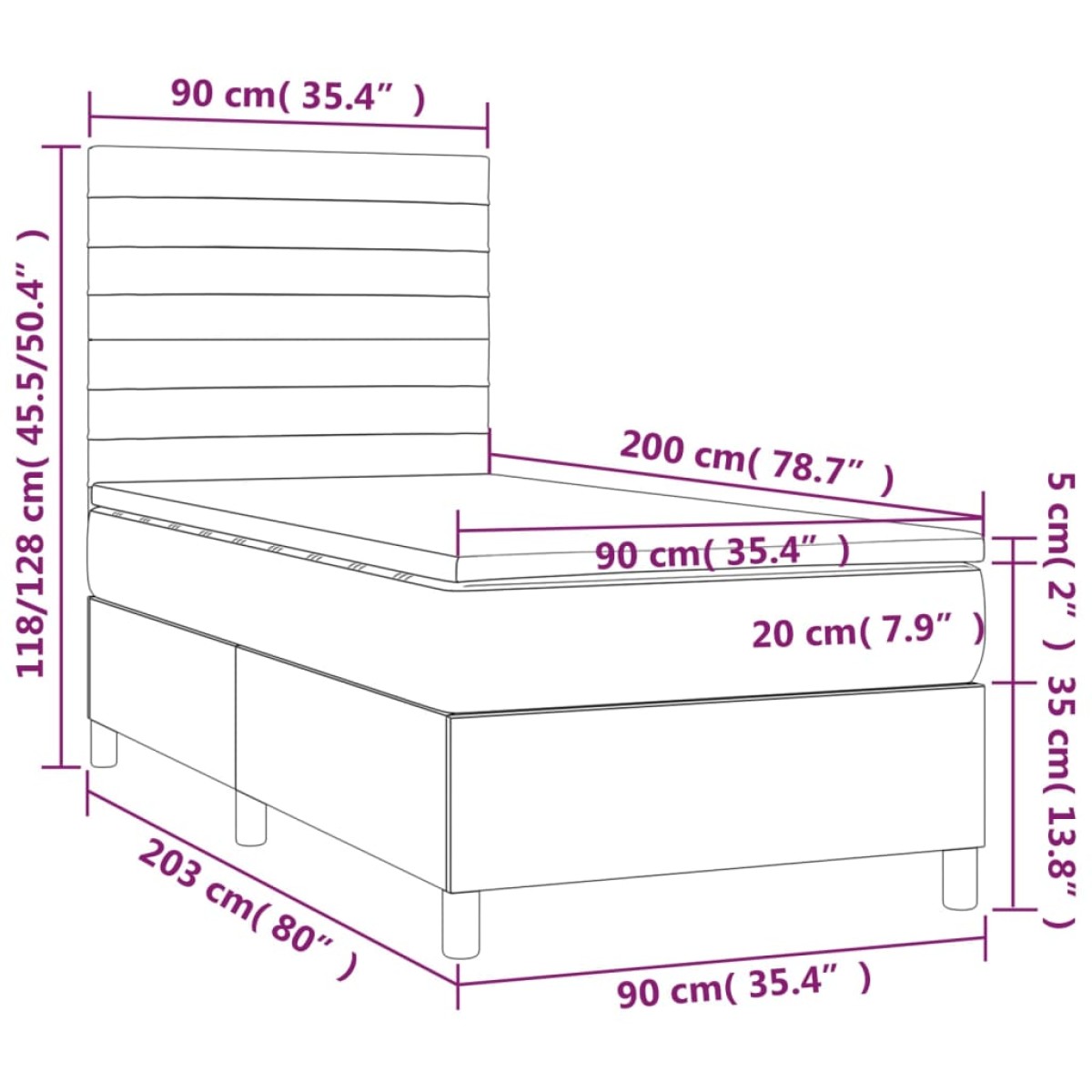 vidaXL Κρεβάτι Boxspring με Στρώμα Μπλε 90x200 εκ.Υφασμάτινο