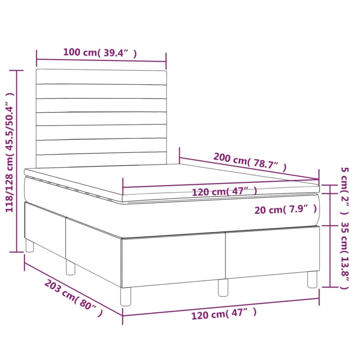 vidaXL Κρεβάτι Boxspring με Στρώμα Taupe 120x200 εκ. Υφασμάτινο