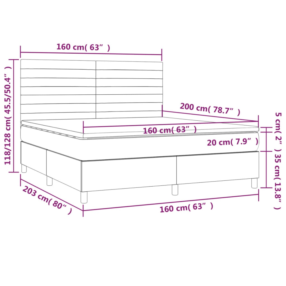 vidaXL Κρεβάτι Boxspring με Στρώμα Κρεμ 160x200 εκ. Υφασμάτινο