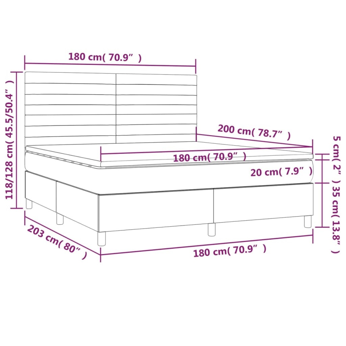 vidaXL Κρεβάτι Boxspring με Στρώμα Μπλε 180x200 εκ. Υφασμάτινο