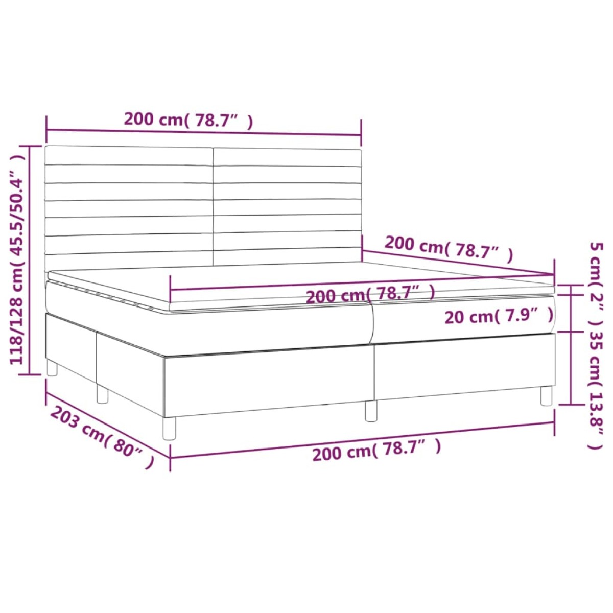 vidaXL Κρεβάτι Boxspring με Στρώμα Μπλε 200x200 εκ. Υφασμάτινο