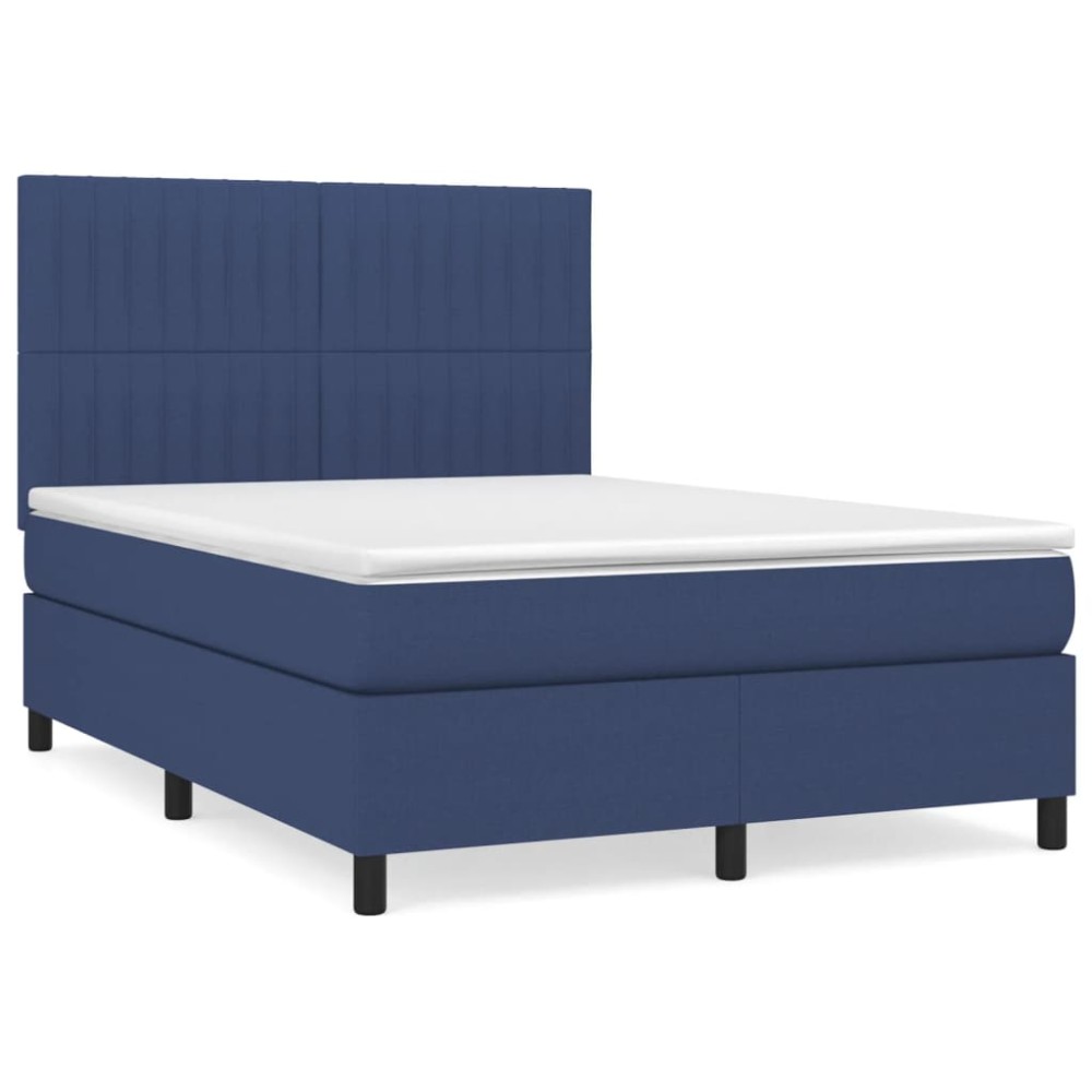vidaXL Κρεβάτι Boxspring με Στρώμα Μπλε 140x190 εκ. Υφασμάτινο