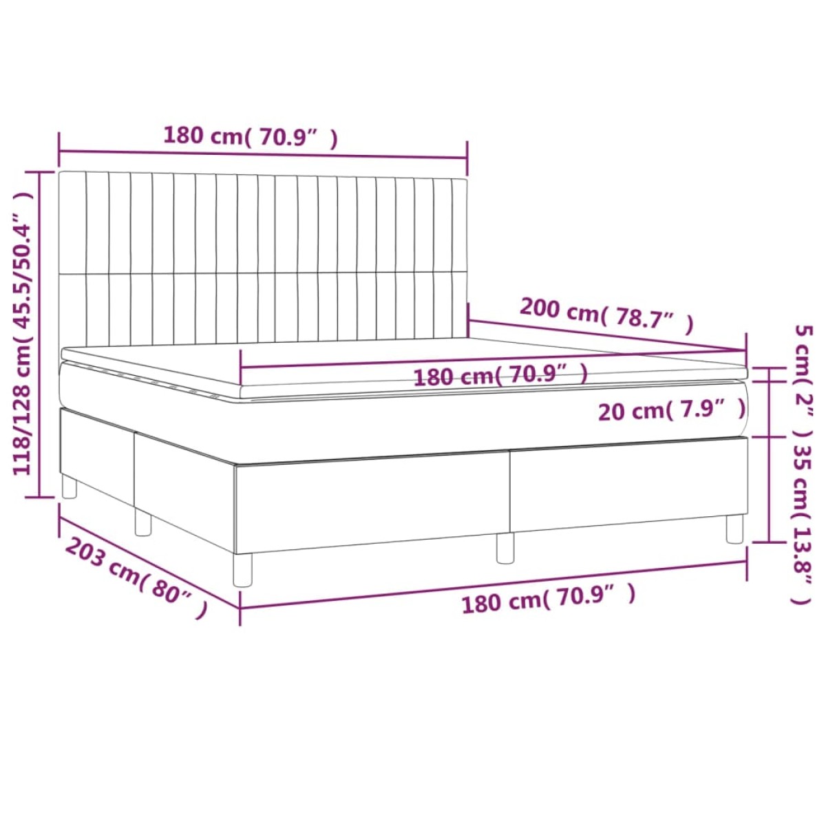 vidaXL Κρεβάτι Boxspring με Στρώμα Σκούρο Καφέ 180x200 εκ Υφασμάτινο