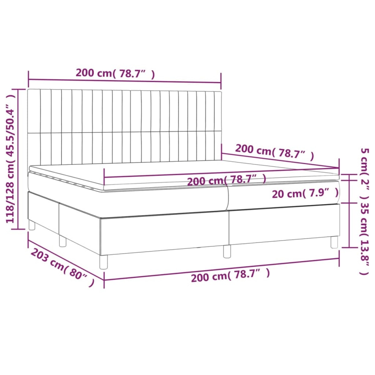vidaXL Κρεβάτι Boxspring με Στρώμα Μαύρο 200x200 εκ. Υφασμάτινο