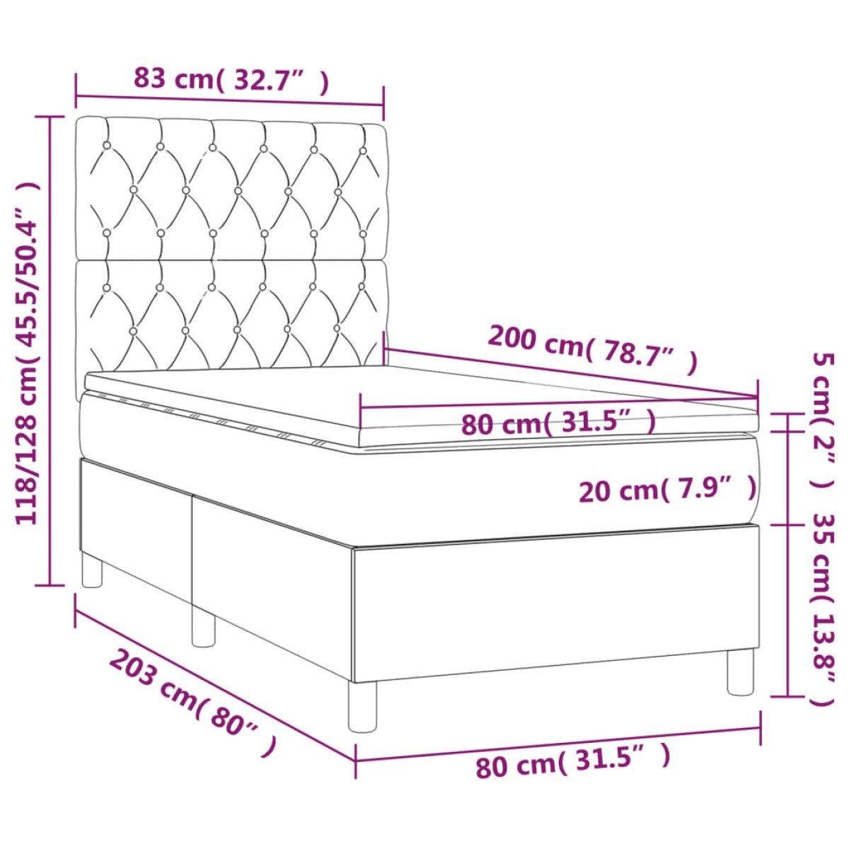 vidaXL Κρεβάτι Boxspring με Στρώμα Μπλε 80x200 εκ. Υφασμάτινο