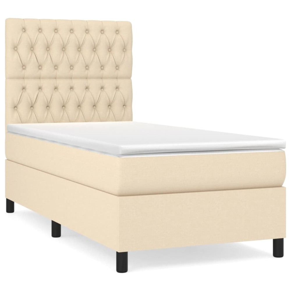 vidaXL Κρεβάτι Boxspring με Στρώμα Κρεμ 90x200 εκ.Υφασμάτινο