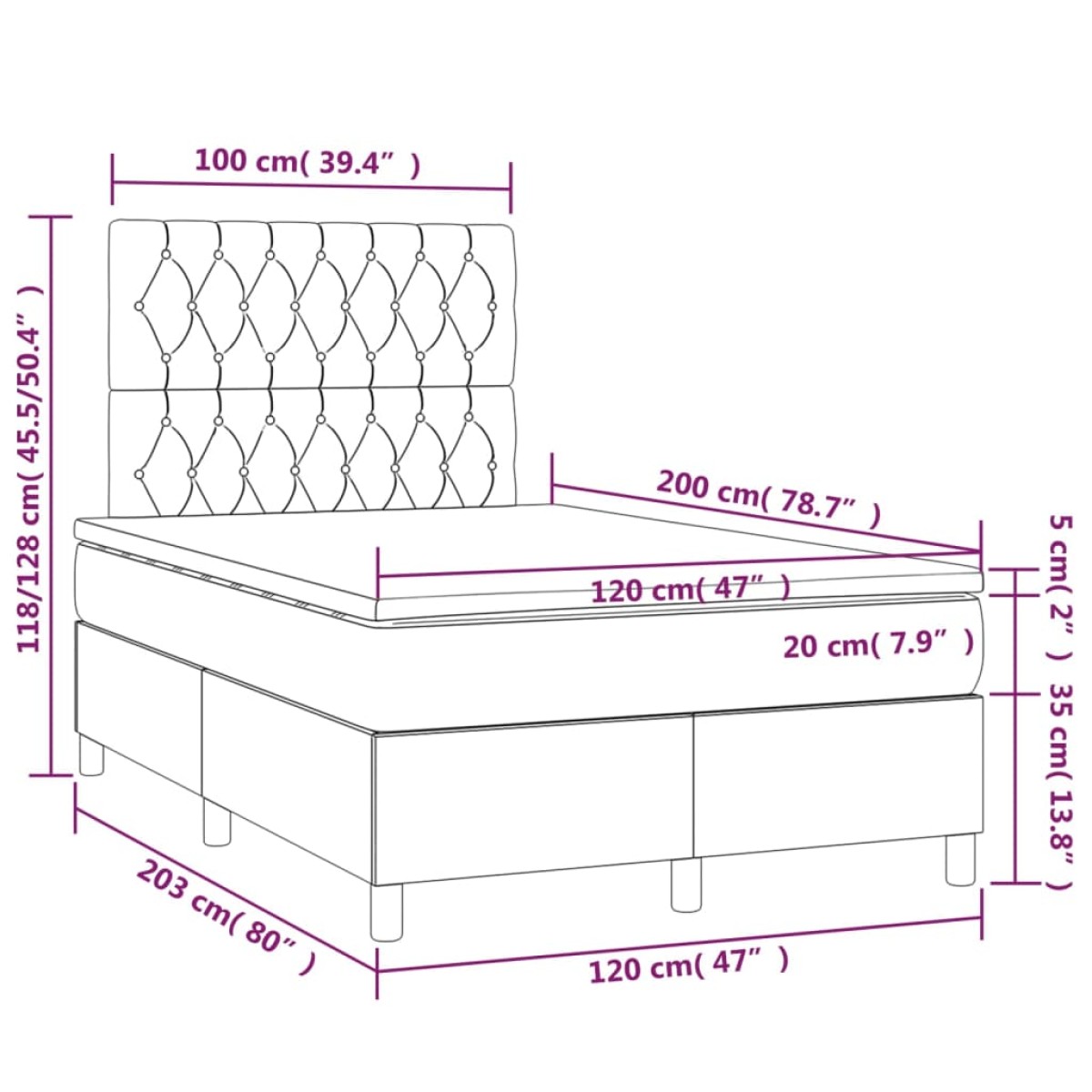 vidaXL Κρεβάτι Boxspring με Στρώμα Μπλε 120x200 εκ. Υφασμάτινο