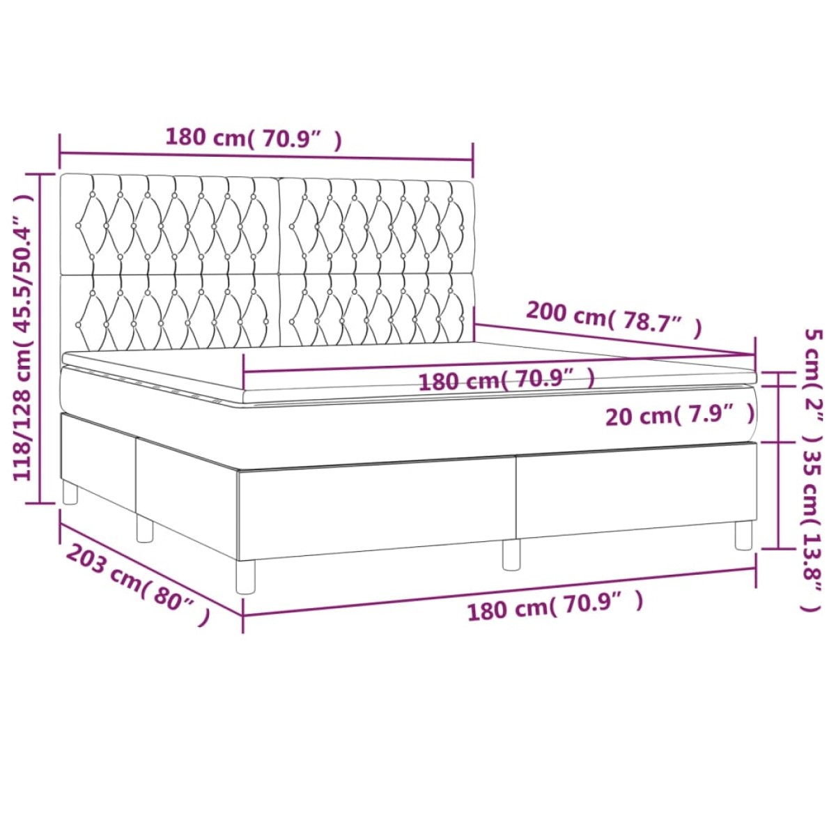 vidaXL Κρεβάτι Boxspring με Στρώμα Μαύρο 180x200 εκ. Υφασμάτινο