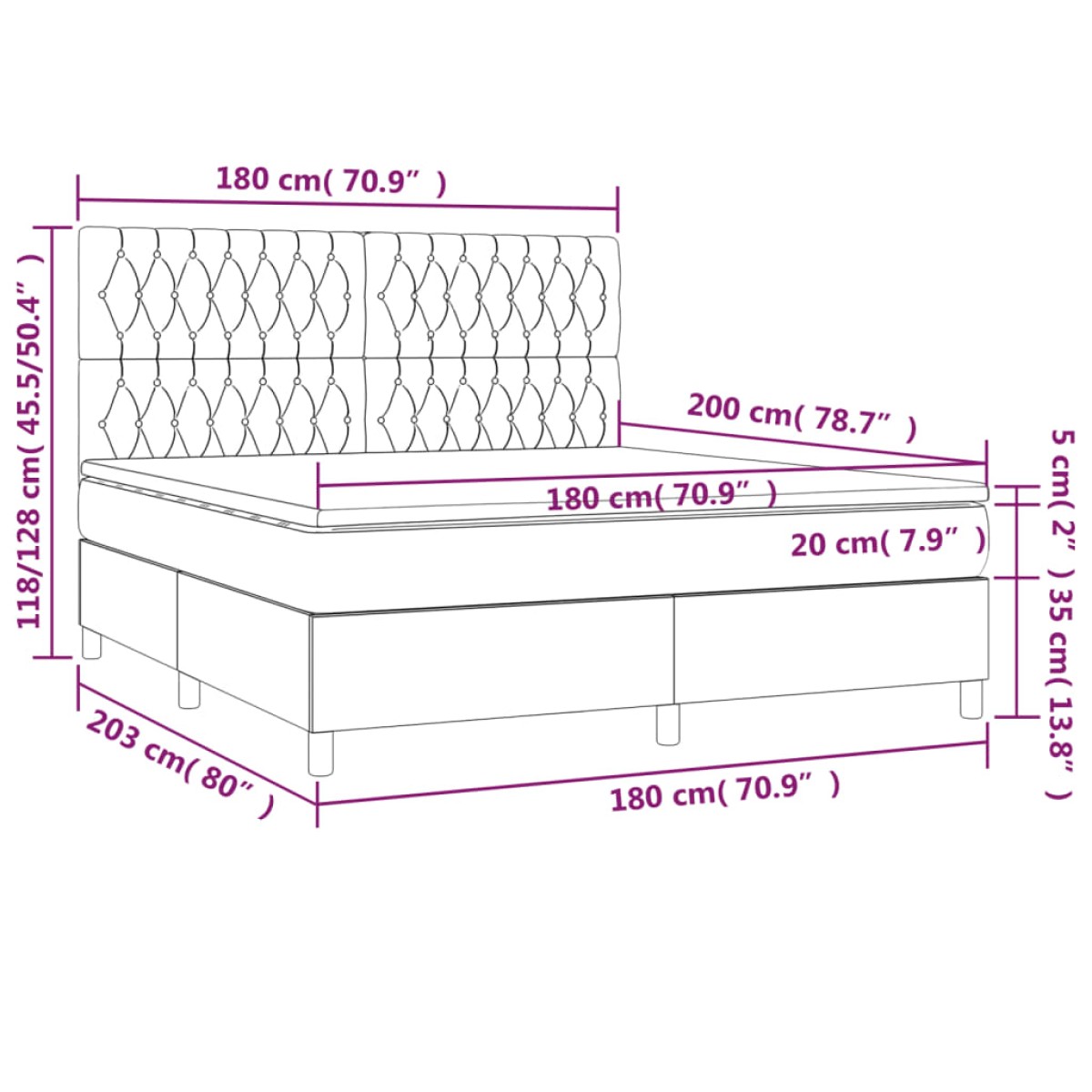vidaXL Κρεβάτι Boxspring με Στρώμα Κρεμ 180x200 εκ. Υφασμάτινο