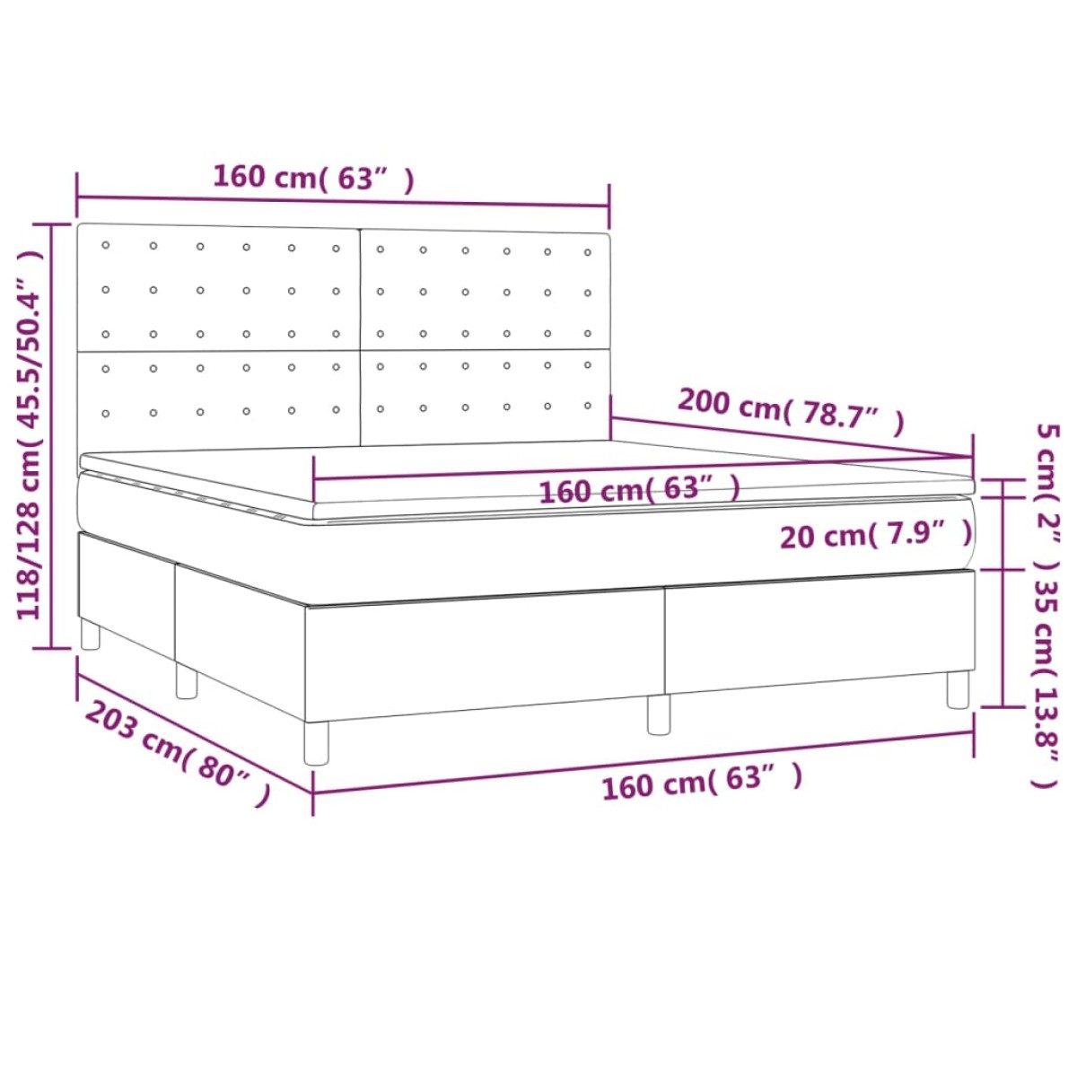 vidaXL Κρεβάτι Boxspring με Στρώμα Σκούρο Καφέ 160x200 εκ Υφασμάτινο
