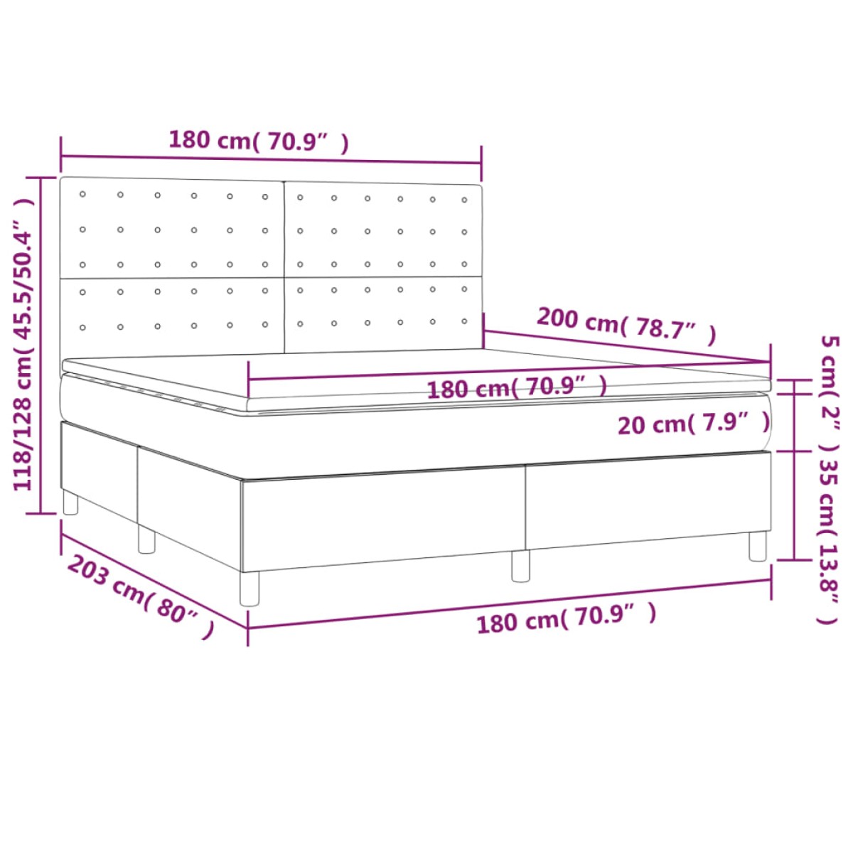 vidaXL Κρεβάτι Boxspring με Στρώμα Κρεμ 180x200 εκ. Υφασμάτινο