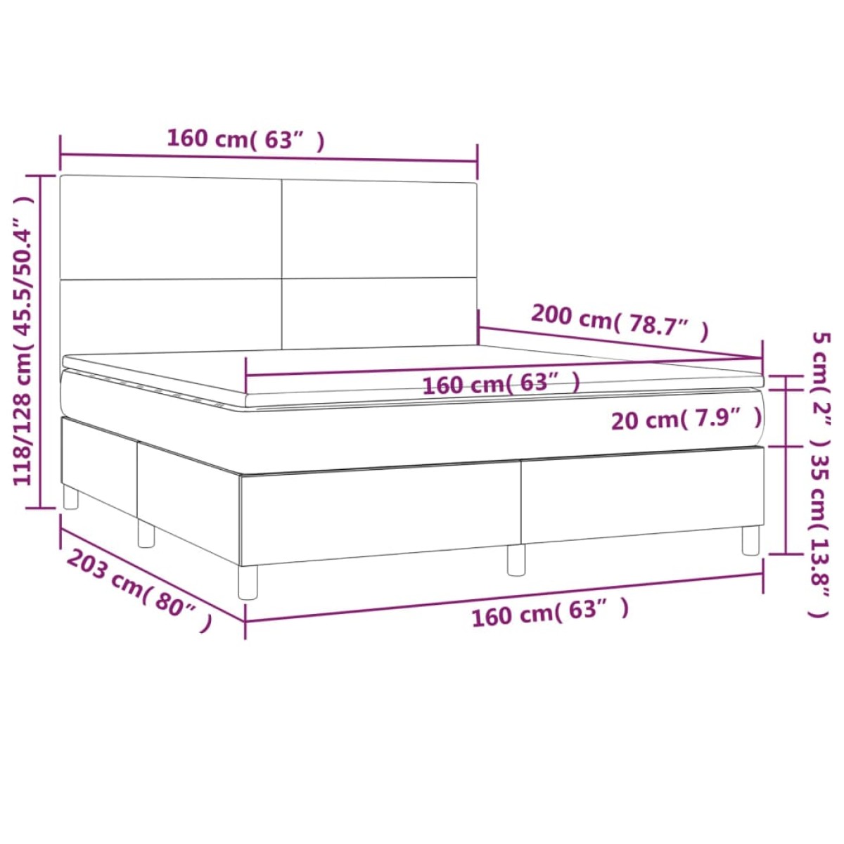vidaXL Κρεβάτι Boxspring με Στρώμα Σκούρο Καφέ 160x200 εκ Υφασμάτινο