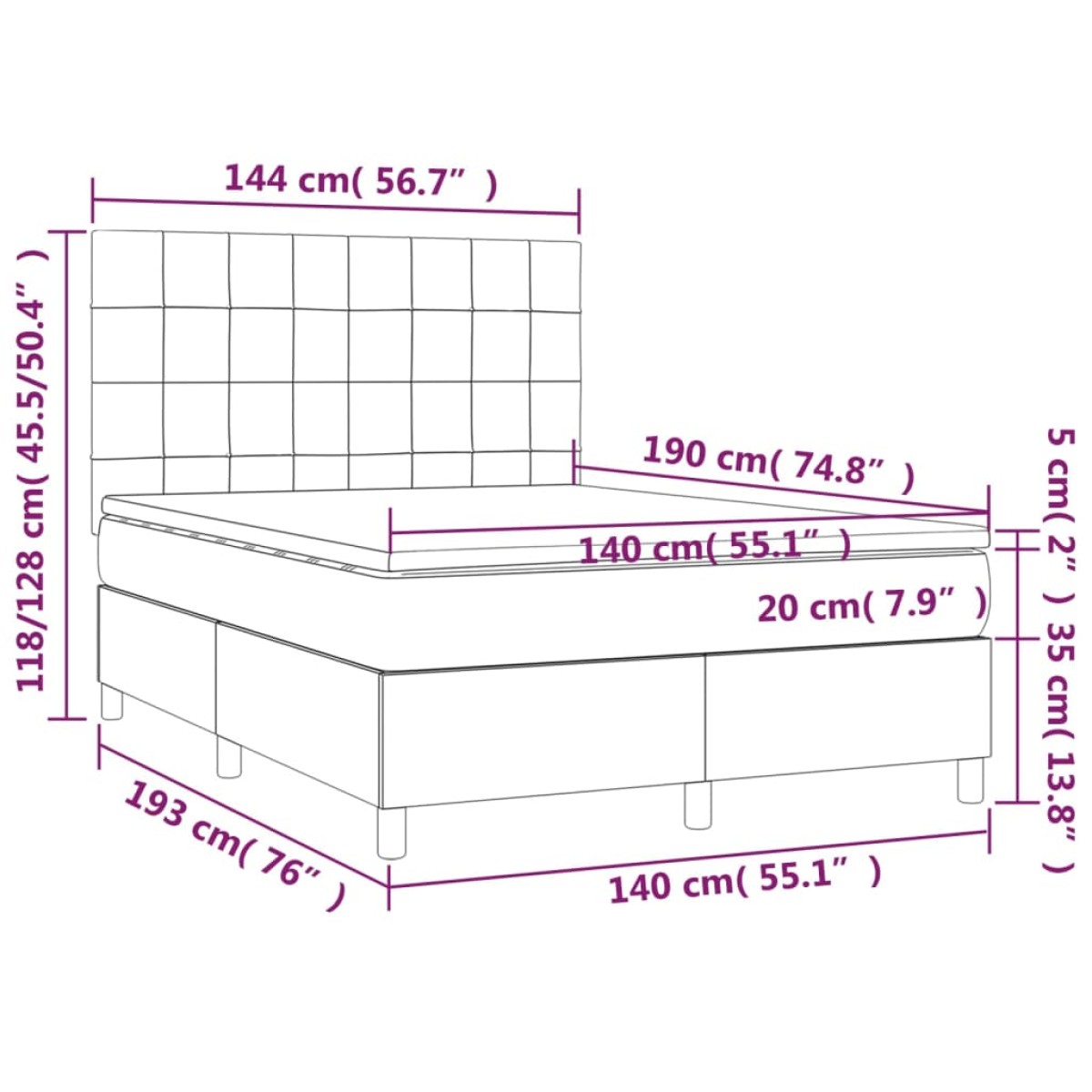 vidaXL Κρεβάτι Boxspring με Στρώμα Taupe 140x190 εκ. Υφασμάτινο