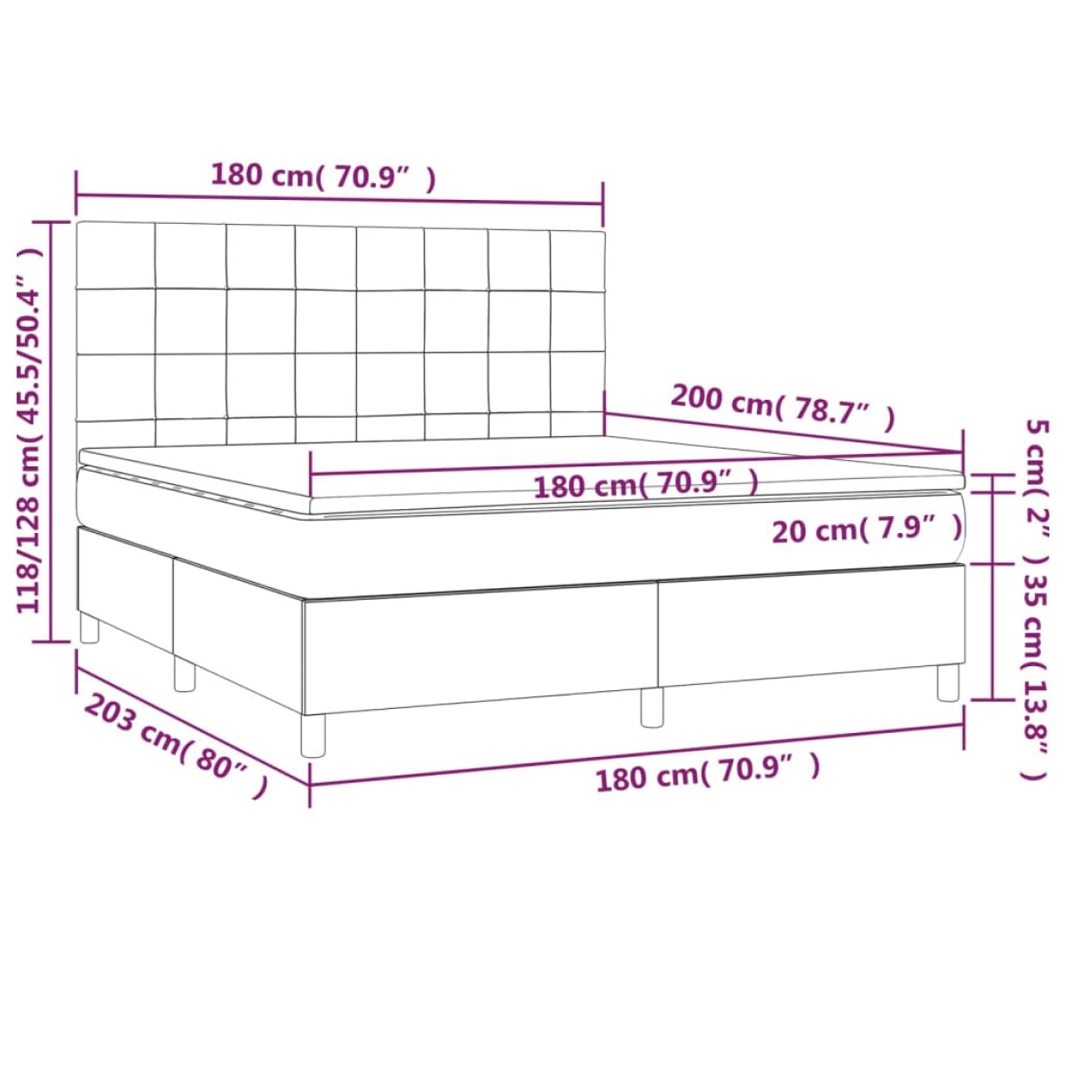 vidaXL Κρεβάτι Boxspring με Στρώμα Κρεμ 180x200 εκ. Υφασμάτινο