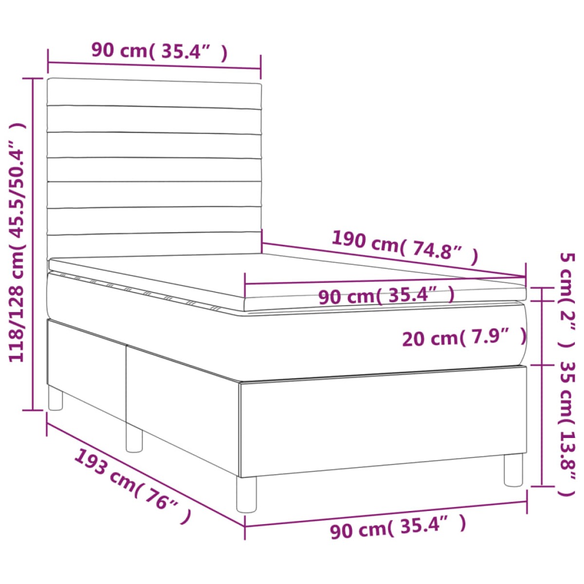 vidaXL Κρεβάτι Boxspring με Στρώμα Ανοιχτό Γκρι 90x190 εκ. Υφασμάτινο
