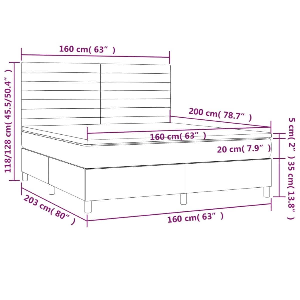 vidaXL Κρεβάτι Boxspring με Στρώμα Αν. Πράσινο 160x200εκ Υφασμάτινο
